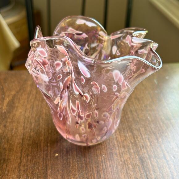 Vintage ’69 Studio Art Glass Connie Christopher Handkerchief Vase pink - Picture 3 of 8